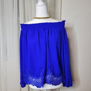 Royal blue off the shoulder top, long sleeve